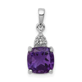 Sterling Silver Rhodium Plated Amethyst and Diamond Pendant